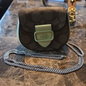Coach Mini Bag in Brown and Green with Silver Chain